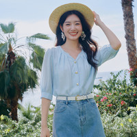 秋水伊人 法式V领中袖衬衫