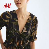 H&M 1330566 粘纤混纺碎褶上衣 黑色 S