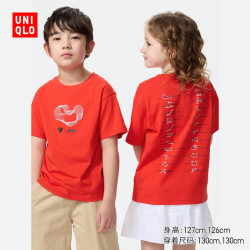 优衣库 488911 Disney x F1印花短袖T恤 珊瑚红色 150cm