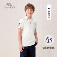 英氏 男童凉感透气POLO衫 C字母学院风 白色 120cm