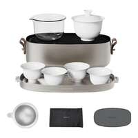 ZENS哲品 游侠合一纯钛茶具 银月钛色 陶瓷盖碗茶杯配钛茶漏 整套茶具