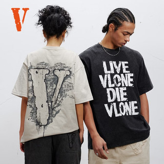 VLONE VLTE26007 美式复古泼墨做旧 黑白 XL 男士T恤