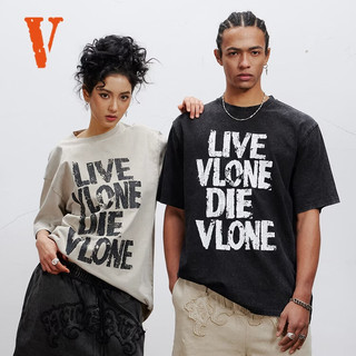 VLONE VLTE26007 美式复古泼墨做旧 黑白 XL 男士T恤