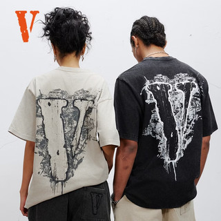 VLONE VLTE26007 美式复古泼墨做旧 黑白 XL 男士T恤