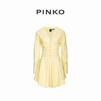 PINKO【春夏焕新】女士通勤条纹修身褶皱微喇衬衫式短款连衣裙 ZZ1 42