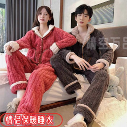 新品情侣款 女士冬季加绒时尚保暖睡衣套装