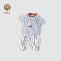 乖奇熊 男宝宝分体套装夏季儿童短袖t恤纯棉长裤薄款衣服裤子外出两件套