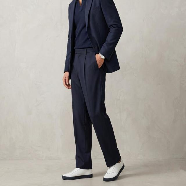 Massimo Dutti 男褶皱松紧腰通勤直筒拉链长裤