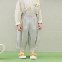 爬爬 新品春季儿童裤子男女童宽松格子背带裤百搭潮