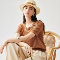 兆君 520好物~可露丽桑蚕丝短袖T恤女领口手工钉钻打底上衣针织衫