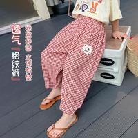 Hello Kitty 女童夏季休闲裤2026新款中大童卡通格纹印花宽松舒适柔软裤子