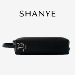 山野的雾 SHANYE山野的雾牛皮真皮刺绣圆筒笔袋口红化妆袋小笔刷袋手拎包