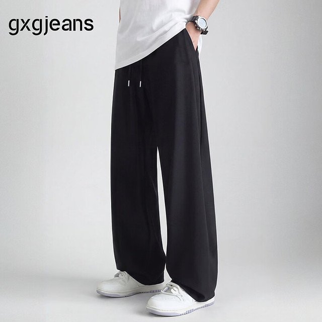 gxgjeans 26夏新品 美式暗格纹垂顺休闲直筒裤 黑色