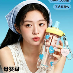 富光 Tritan材质带吸管茶水杯 480ml 粉色