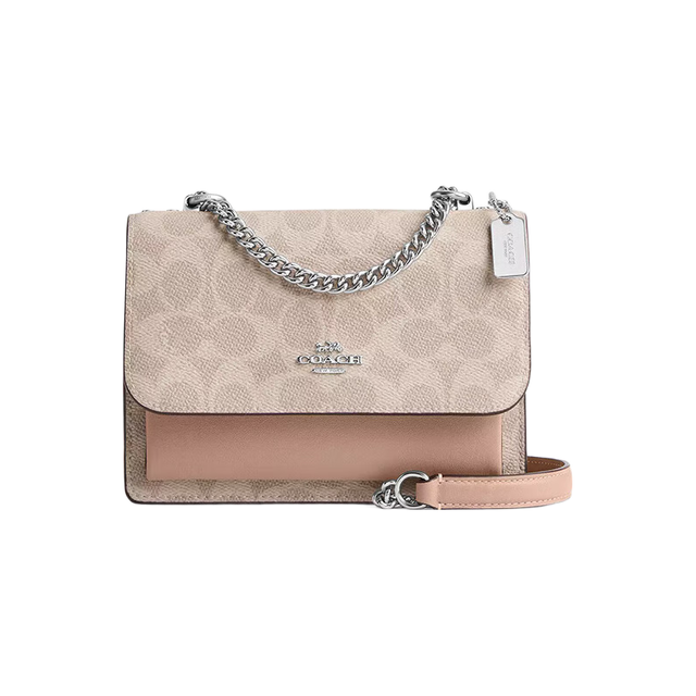 COACH 奢侈品 女士斜挎包 豆沙拼卡其色