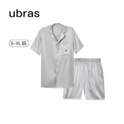 Ubras 24年流光满印翻领短袖短裤套装家居服睡衣女夏季薄款 短袖短裤-椰青灰色 XL