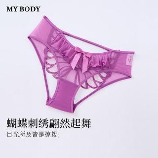 MY BODY 蝴蝶刺绣镂空绑带三角裤 黑色 L