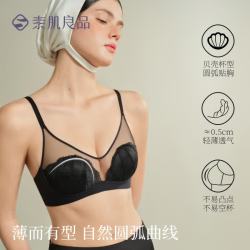 素肌良品 性感蕾丝舒适无钢圈轻薄防凸点内衣文胸送女友夏季 星夜黑 75B