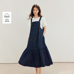 茵曼 女装原色牛仔背带连衣裙 2026