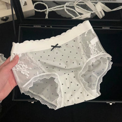 FOURDATRY 少女感蕾丝内裤性感可爱中腰无痕纯棉裆冰丝波点三角裤女薄加长裆