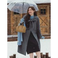 时然 双面呢 中长款 女士大衣