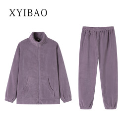 无品牌 情侣款熊猫绒睡衣加绒加厚珊瑚绒保暖家居服套装