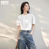 对白 设计感宽松圆领短袖T恤