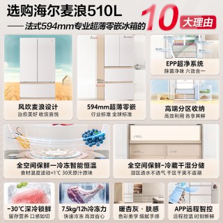 海尔 小红花 BCD-510WGHFD1BNXU1 超薄零嵌 十字多门冰箱