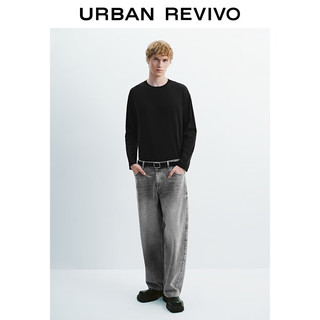 URBAN REVIVO UMM450120 字母刺绣棉质圆领长袖T恤 黑色 XS