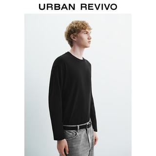 URBAN REVIVO UMM450120 字母刺绣棉质圆领长袖T恤 黑色 XS