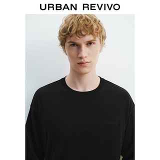 URBAN REVIVO UMM450120 字母刺绣棉质圆领长袖T恤 黑色 XS