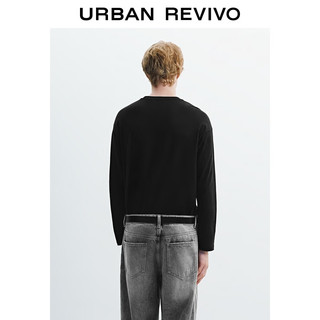 URBAN REVIVO UMM450120 字母刺绣棉质圆领长袖T恤 黑色 XS