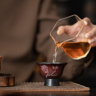 灵沐 手绘玉兰花开 山楂红 高足美人杯 陶瓷品茗杯