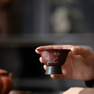 灵沐 手绘玉兰花开 山楂红 高足美人杯 陶瓷品茗杯