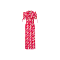 Diane von FurstenbergDVF2026春夏V领粉色迷你锁链泡泡袖连衣裙DS1U014 PLKMN S