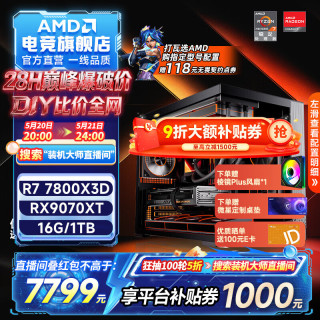 AMD 组装电脑主机千帧电竞三角洲行动游戏整机DIY组装机海景房  7800X3D+RX9070XT+16GB+1TB