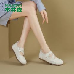 木林森 女鞋芭蕾风玛丽珍鞋 优雅女士魔术贴单鞋轻便网面拼接运动休闲鞋