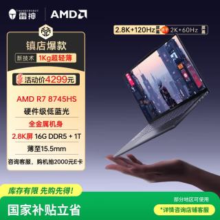 雷神 aibook14Air【R78745HS 2.8K屏 16G1T】14英寸高性能轻薄全能本AI设计办公笔记本电脑国家政府补贴