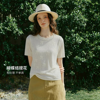 OLRAIN 法式蝴蝶结珍珠波浪领 米白色 M 女士针织衫