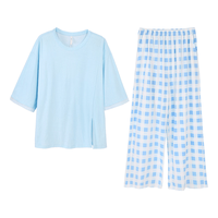 安之伴 亲肤棉格纹六分袖女士家居服套装