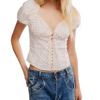 Free People V领荷叶边饰短袖衬衫
