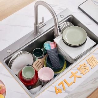 京东京造 加厚304不锈钢米粒纹厨房大洗菜盆 大单槽68*46cm 含龙头套装