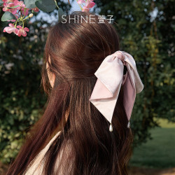 SHINE 海棠系列花朵印花蝴蝶结抓夹垂感缎面发夹春日氛围