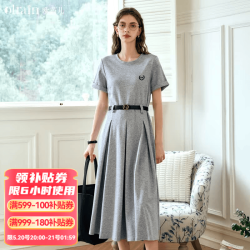 OLRAIN 女夏季新款通勤学院风休闲收腰长裙