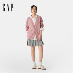 Gap 男女装春季款爱心刺绣logo大口袋V领针织开衫上衣 723158