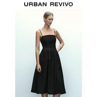 URBAN REVIVO UWM760049 捏褶开衩吊带连衣裙 正黑 S