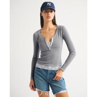 Abercrombie & Fitch 美式复古亨利领长袖T恤 深灰色 XXS