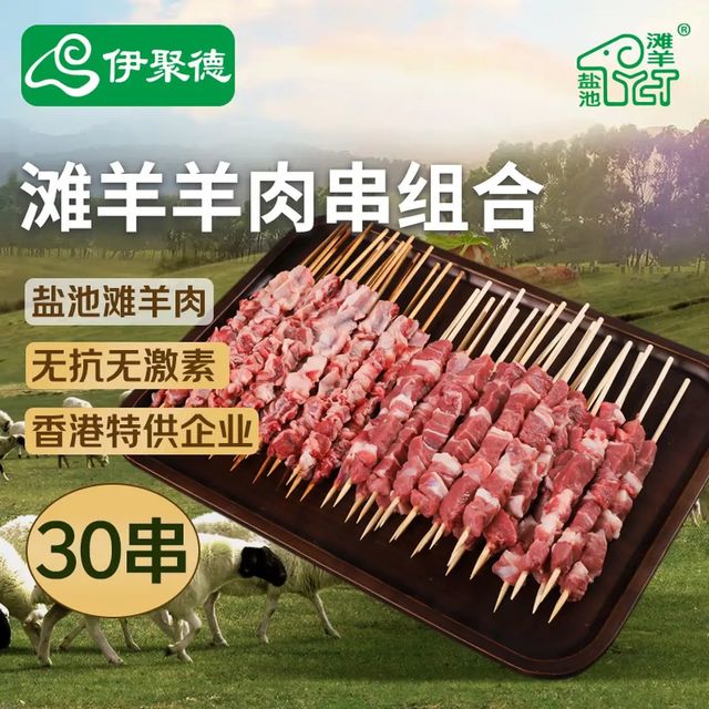 今日必买：伊聚德 宁夏盐池滩羊肉串 2斤 羊肉20串+肋间10串