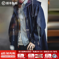 马登 工装 复古街头M51丹宁牛仔鱼尾风衣百搭中长款抽绳连帽外套男春季 牛仔蓝 M