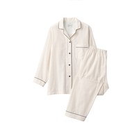 移动端：无印良品 女式无侧缝双层纱织长袖睡衣 家居服套装 FD1LUC6S
